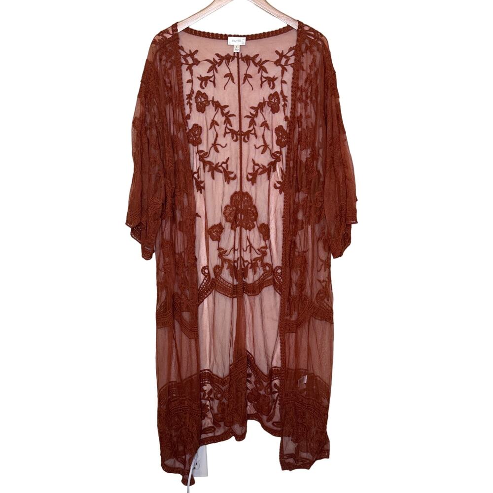 DIZZY GAL Boutique Rust Burnt Orange Bohemian Boho Eclectic Duster Size: Large